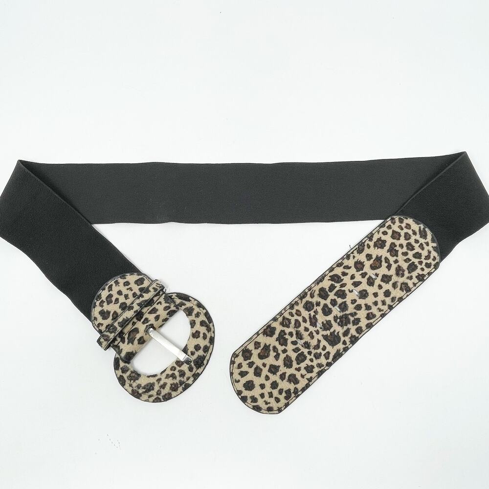 Y2K Women's Leopard Cheetah Animal Black Wide Stretch Belt No Brand 42 Inches